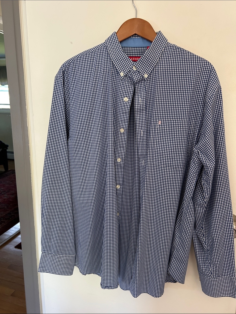 Izod Navy and White Gingham Button-Down Shirt
